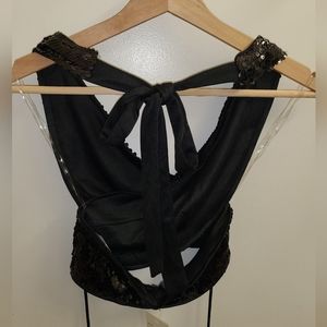 HOT & DELICIOUS SEQUIN WRAP HALTER TOP MEDIUM NEW BLACK